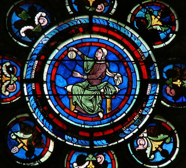 Detail from the north rose window depicting Astronomy from the Liberal Arts