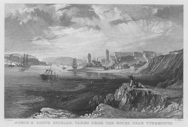 North and South Shields, taken from the rocks near Tynemouth (engraving)