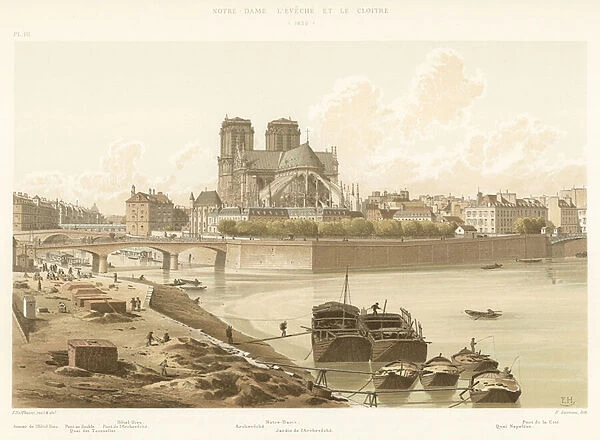 Notre-Dame l Eveche et le Cloitre, 1830 (colour litho)