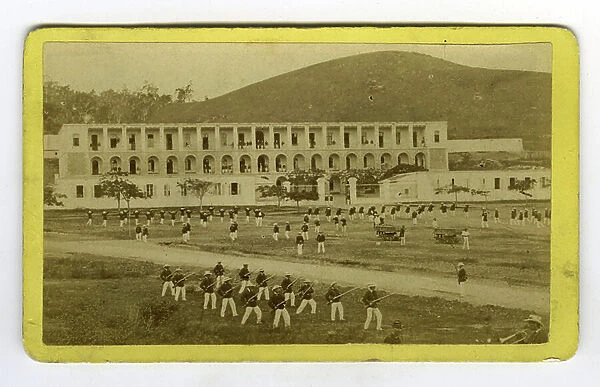 Noumea, New Caledonia, Soldier Exercise in the Courtyard of a Barracks in Noumea, 1870