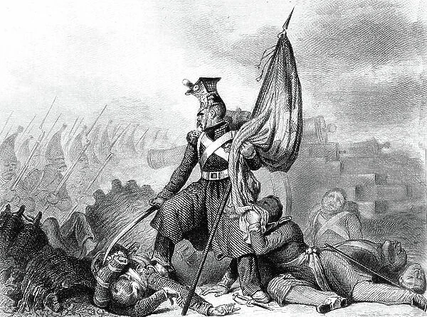 November Uprising or Polish-Russian War of 1830-1831: Capture of WARSAW by the Russians in 1831, King Louis Philippe did not support the Poles. Engraving 1845