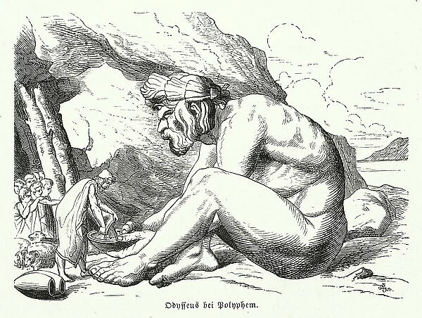 Odysseus pouring wine for Polyphemus (engraving)