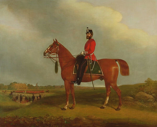 An Officer of the Bedford Light Infantry Militia mounted on a charger, 19th century