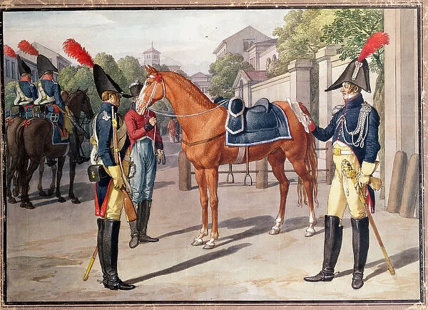 Officer and Guard of the Royal Guard in 1826 (w  /  c on paper)