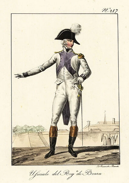 Officer in uniform of the Bearn Regiment, late 18th century. 1825 (lithograph)