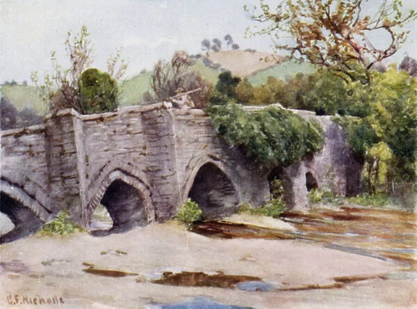 Old Bridge at Lostwithiel (colour litho)