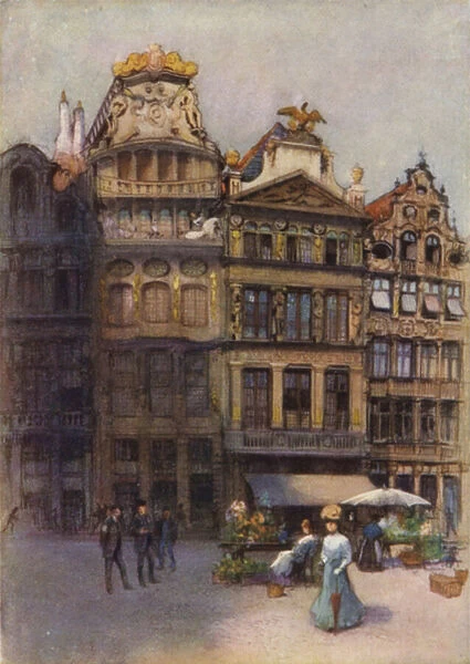 Old Houses in the Grande Place, Brussels (colour litho)