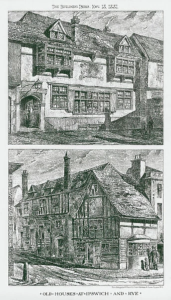 Old Houses at Ipswich and Rye (litho)