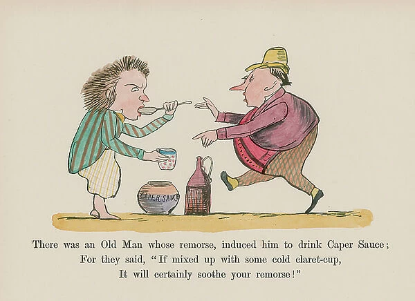 There was an Old Man whose remorse, induced him to drink Caper Sauce (coloured engraving)