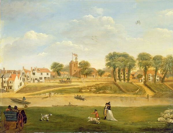 The Old Parish Church and Village, Hampton-on-Thames, Middlesex (oil on panel)