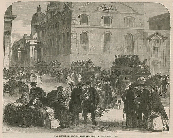 Old pensioners leaving Greenwich Hospital (engraving)