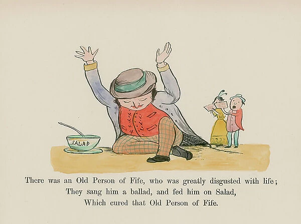 There was an Old Person of Fife, who was greatly disgusted with life (coloured engraving)