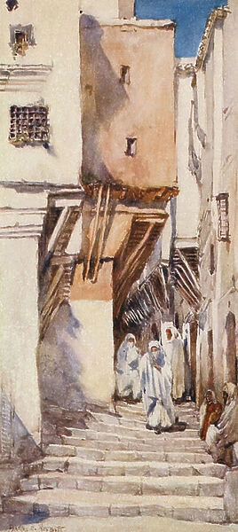 An Old Street, Algiers (colour litho)