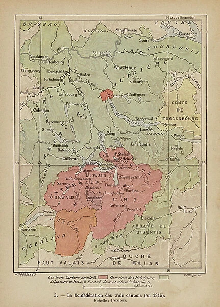 Old Swiss Confederacy, 1315 (coloured engraving)