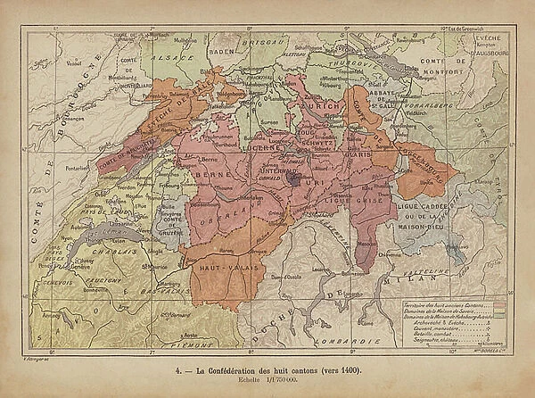 Old Swiss Confederacy, c1400 (coloured engraving)