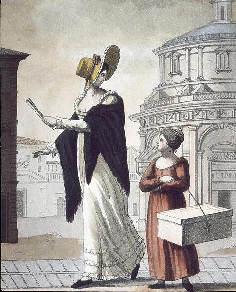 Old trade: the modiste and her assistant. (Lithograph, 19th century)