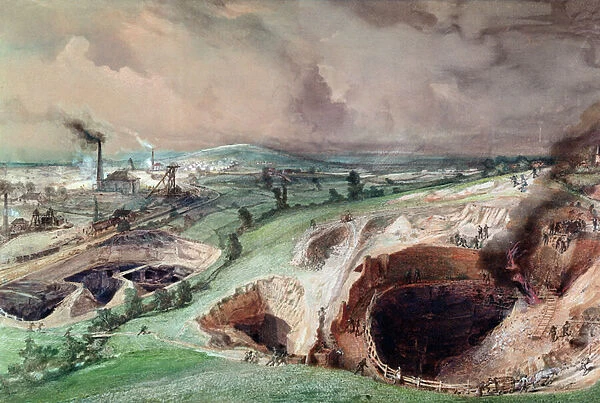 Open-cast Mines at Blanzy, Saone-et-Loire, 1857 (w  /  c on paper)