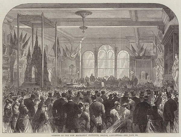 Opening of the New Mechanics Institute, Bolton, Lancashire (engraving)