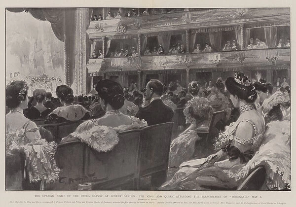 The Opening Night of the Opera Season at Covent Garden, the King and Queen attending the Performance of 'Lohengrin, '8 May (litho)