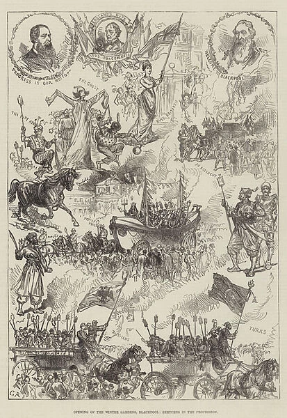Opening of the Winter Gardens, Blackpool, Sketches in the Procession (engraving)