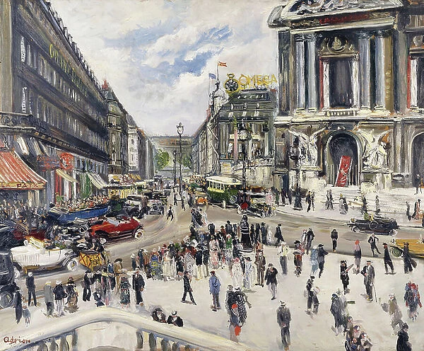 The Opera on the Square; Place de l'Opera, (oil on panel)