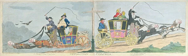 Opposition Coaches, published by S. W. Fores in 1788 (hand-coloured etching)
