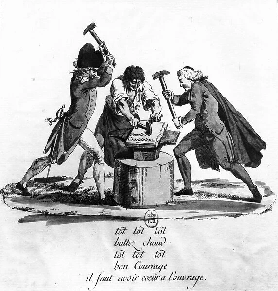The Three Orders, forging the New Constitution on an Anvil, 1789 (engraving) (b  /  w photo)