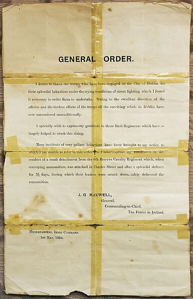 Original General Order Document given to the soldiers at the Kilmainham Detention Barracks after the Easter Rebellion of 1916 (litho)