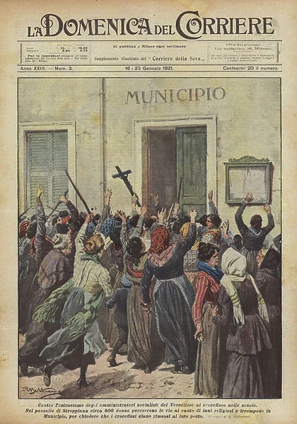 Against the ostracism of the Vercelli socialist administrators to the crucifix in schools (Colour Litho)