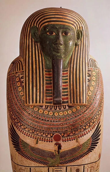 Outer lid of the sarcophagus of Psametik I (664-610 BC) Late Period (painted wood)