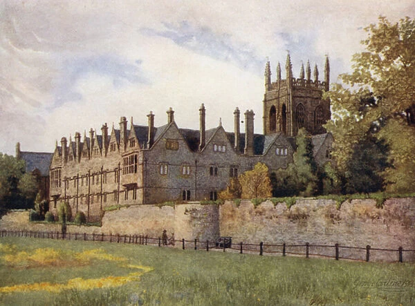 Oxford: Merton College from the Fields (colour litho)
