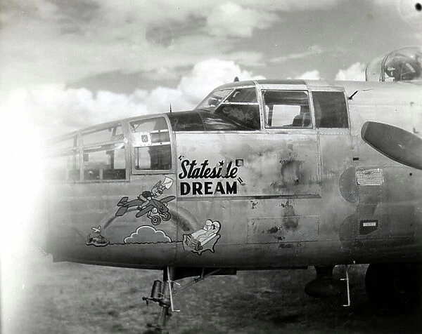 Pacific Theater, B-25 nose art [Stateside Dream] March 1946 (b / w photo)