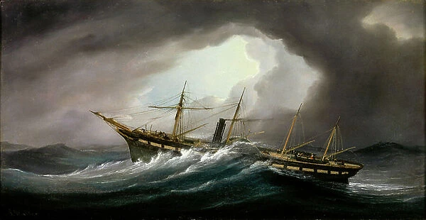 Paddle steamer Great Western in a gale, mid - late 19th century (oil on canvas)