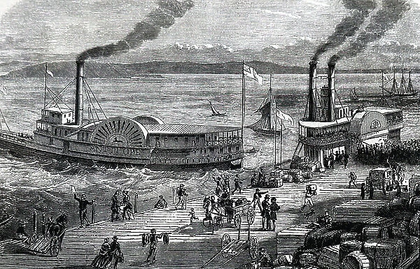 Paddle steamers at the Levee, 1850