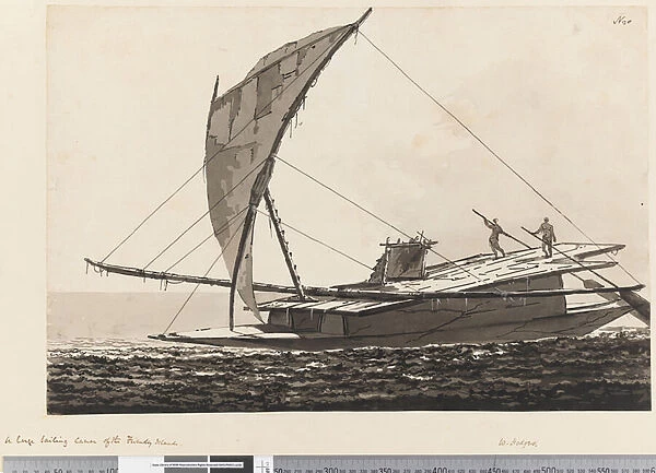 Page 20 A large sailing canoe of the Friendly Islands, 1768-75 (pen & ink and wash)
