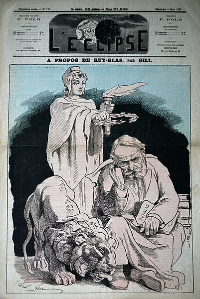 Front page L Eclipse, 5. edition, no. 175, 3rd March 1872, 'A Propos de Ruy-Blas'Caricature of Victor Hugo and his work 'Ruy Blas', 1872