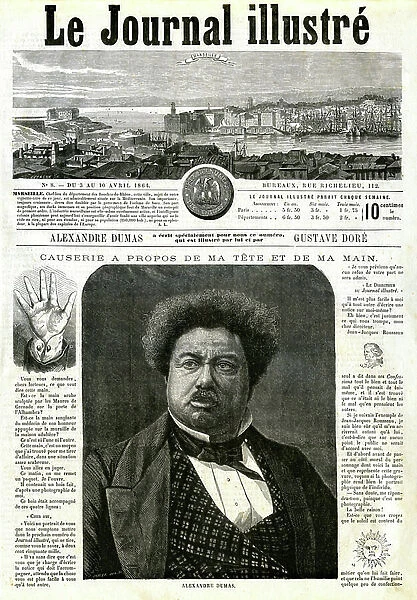 Front page of Le Journal Illustre, with Alecandre Dumas 1864 (engraving)