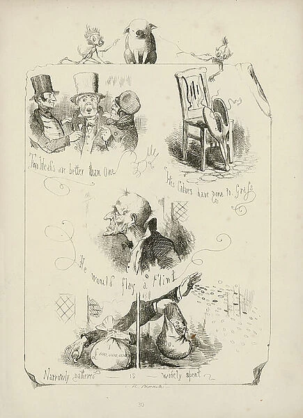 Page from Proverbs with Pictures by Charles H Bennett, 1859 (engraving)