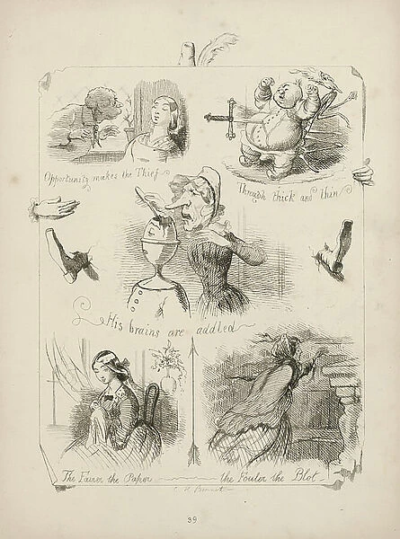 Page from Proverbs with Pictures by Charles H Bennett, 1859 (engraving)