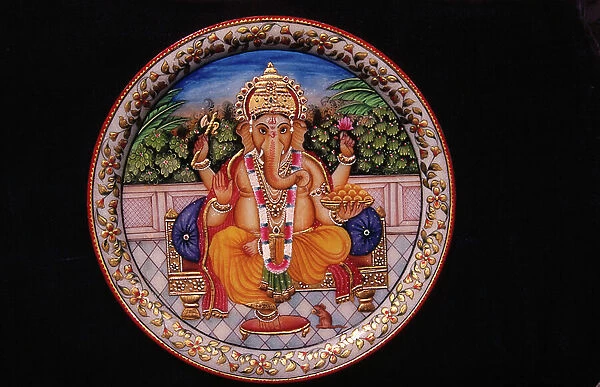 Painting of Ganesh Ganpati God on Marble Plate