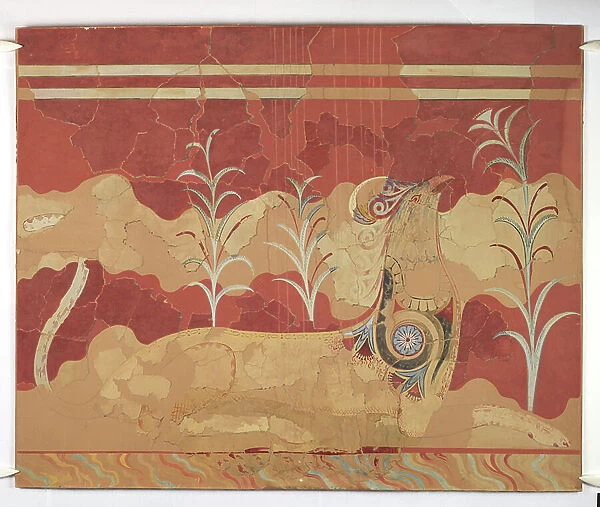Painting of the Griffin fresco from the Throne Room of the Palace of Minos at Knossos (Evans Fresco Drawing B / 2 i)), 1900 (paper, pigment)