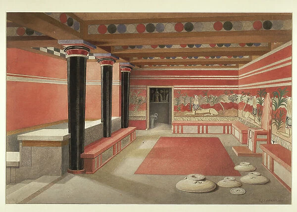 Painting of the reimagined Throne Room of the Palace of Minos at Knossos, 1917-50 (paper)