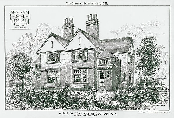 A Pair of Cottages at Clapham Park (litho)