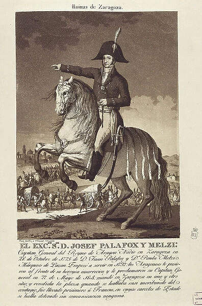 PALAFOX, Jose Rebolledo of (1776-1847). Spanish military man, defender of Zaragoza in 1808. Portrait by Agustin Alcaide Ibieca. Engraving. SPAIN. MADRID (AUTONOMOUS COMMUNITY). Madrid. National Library