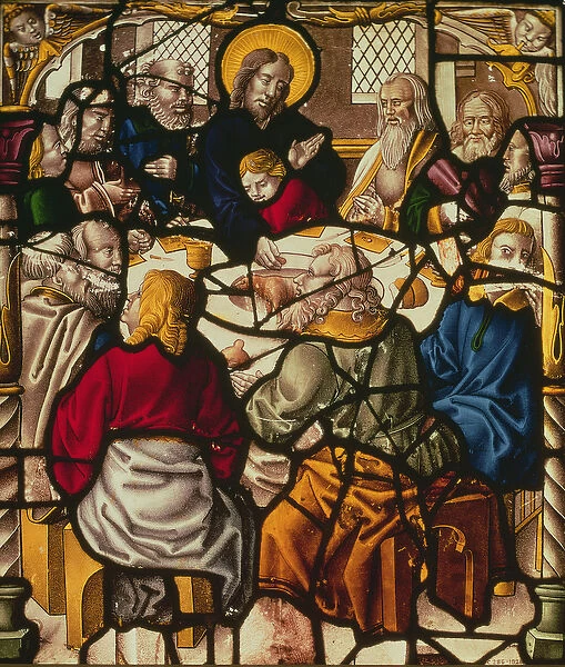 Panel depicting The Last Supper (stained glass)
