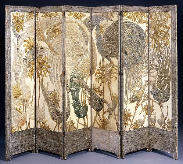 A six panel screen, 1921 (painted wood, silvered charcoal)
