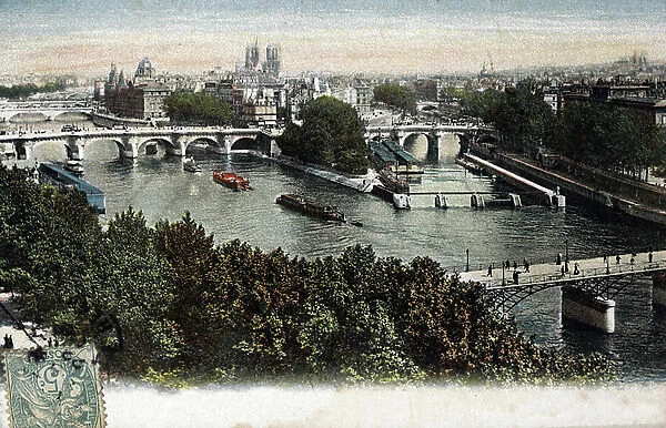 Panoramic view of the Ile de la Cite from the Louvre, Paris, c.1910 (postcard)