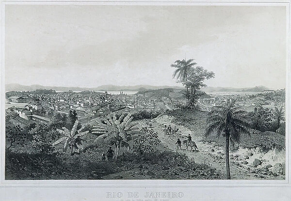 Nine panoramic views of Rio de Janeiro: De Lado da Terra Morro de Senado, 1862 (litho)