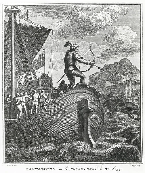 Pantagruel kills Physeter, illustration from Gargantua and Pantagruel, by Francois Rabelais (engraving)