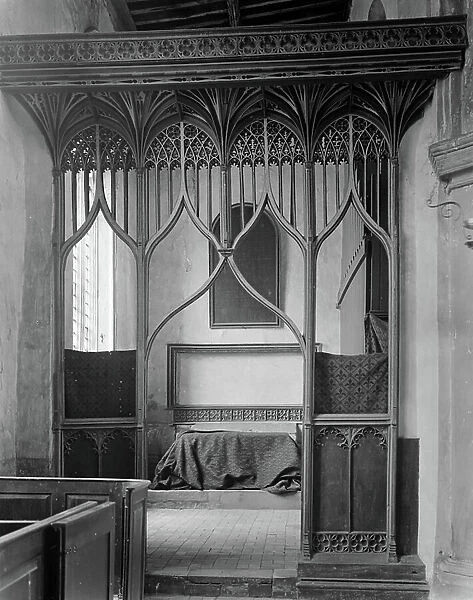 Parclose screen, St Mary's Church, Worstead, Norfolk (b / w photo)